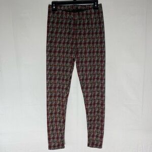 Just Cozy Red Black White Brown Plaid Fleece Lined Winter Leggings M/L